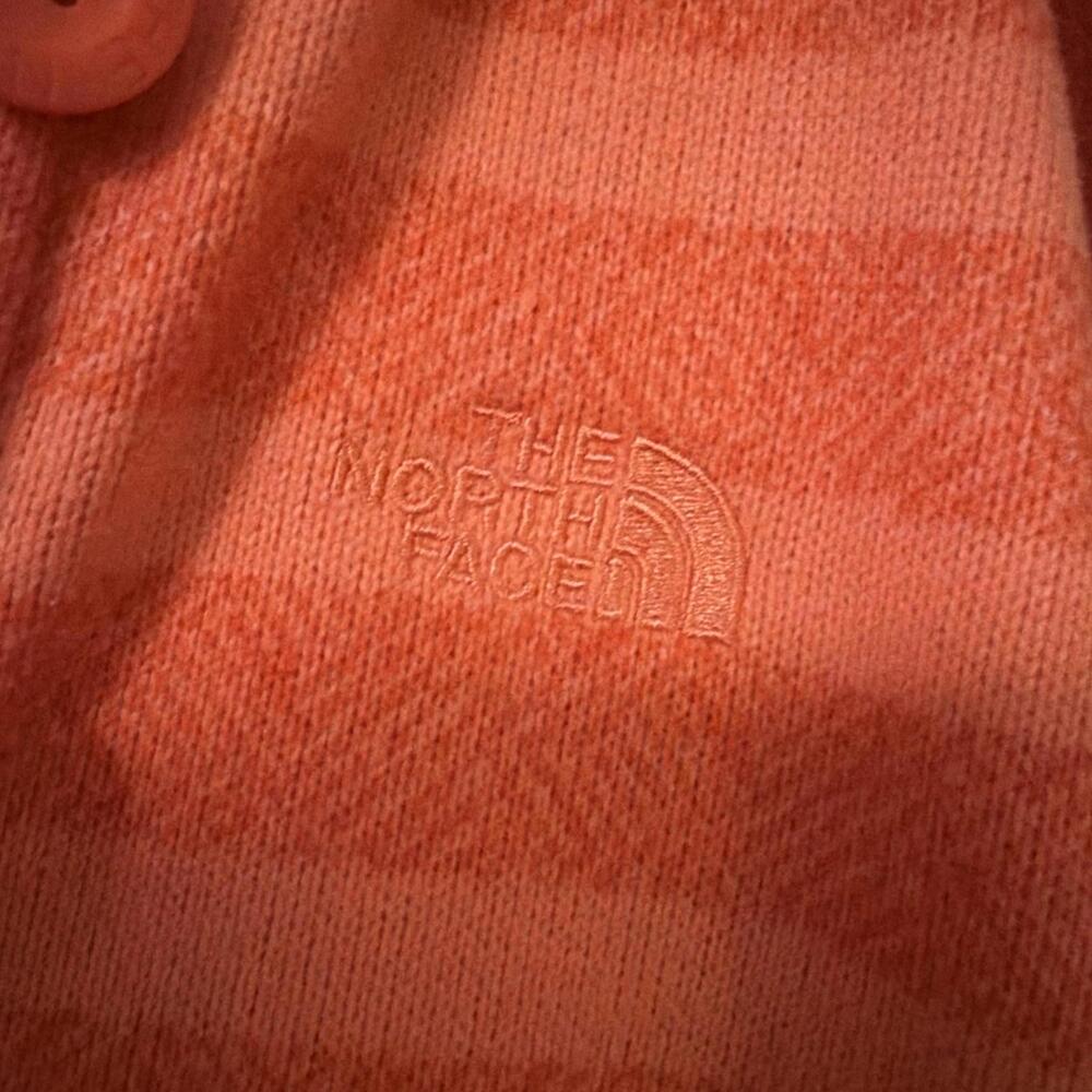North Face Women’s Hoodie Orange Striped Fleece Lined Pullover Size Large - Picture 7 of 8